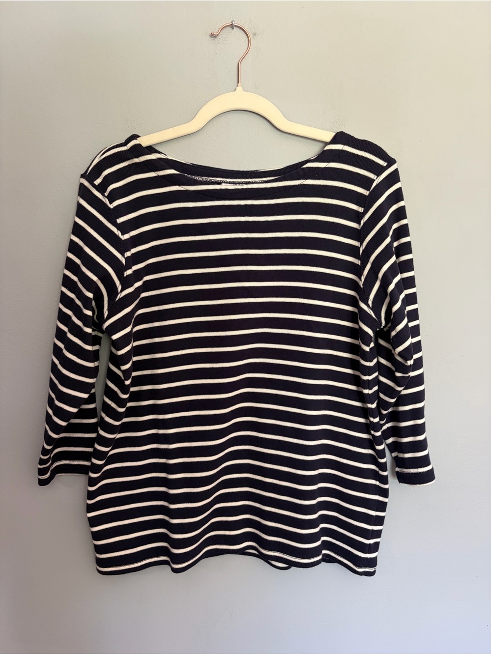LL Bean Knit Top Women’s Size XL Nautical Coastal Fisherman Navy White Stripe
